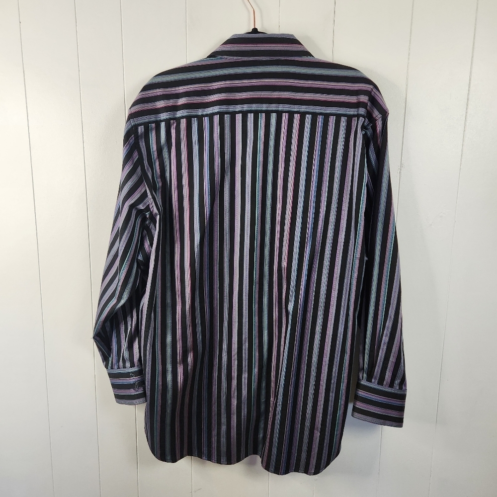 Robert Graham Shirt Mens Size 2XL Long Sleeve Black Purple Stripe Paisley Cuffs - Picture 2 of 11